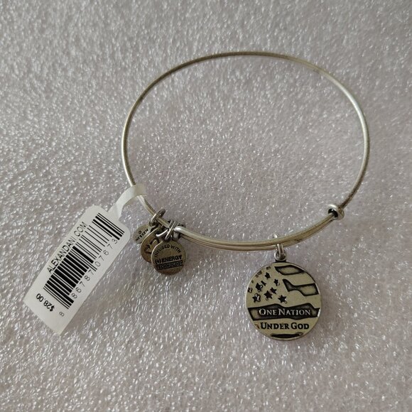 Alex And Ani One Nation Under God Silver Charm Bracelet Bangle Freedom USA  573 - Picture 1 of 4